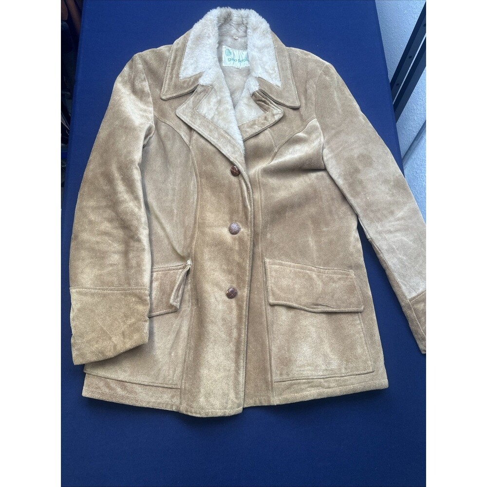 VTG Faux Fur Lined Leather Coat By Gina Paoli 1970's